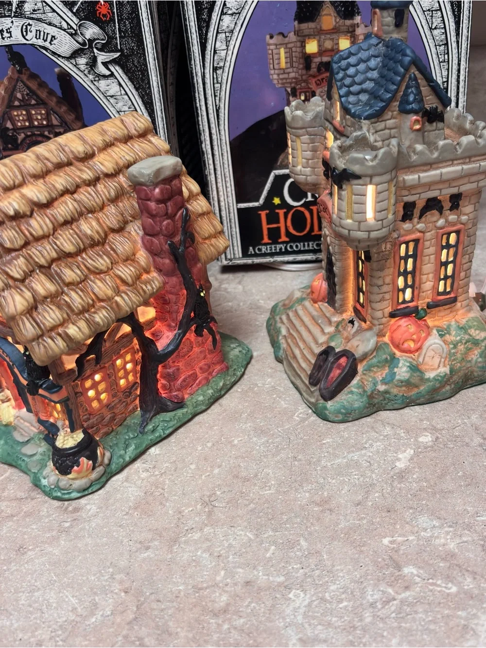 2-VTG Creepy Hollow Witches Cove&Draculas Castle Lighted Halloween House Midwest